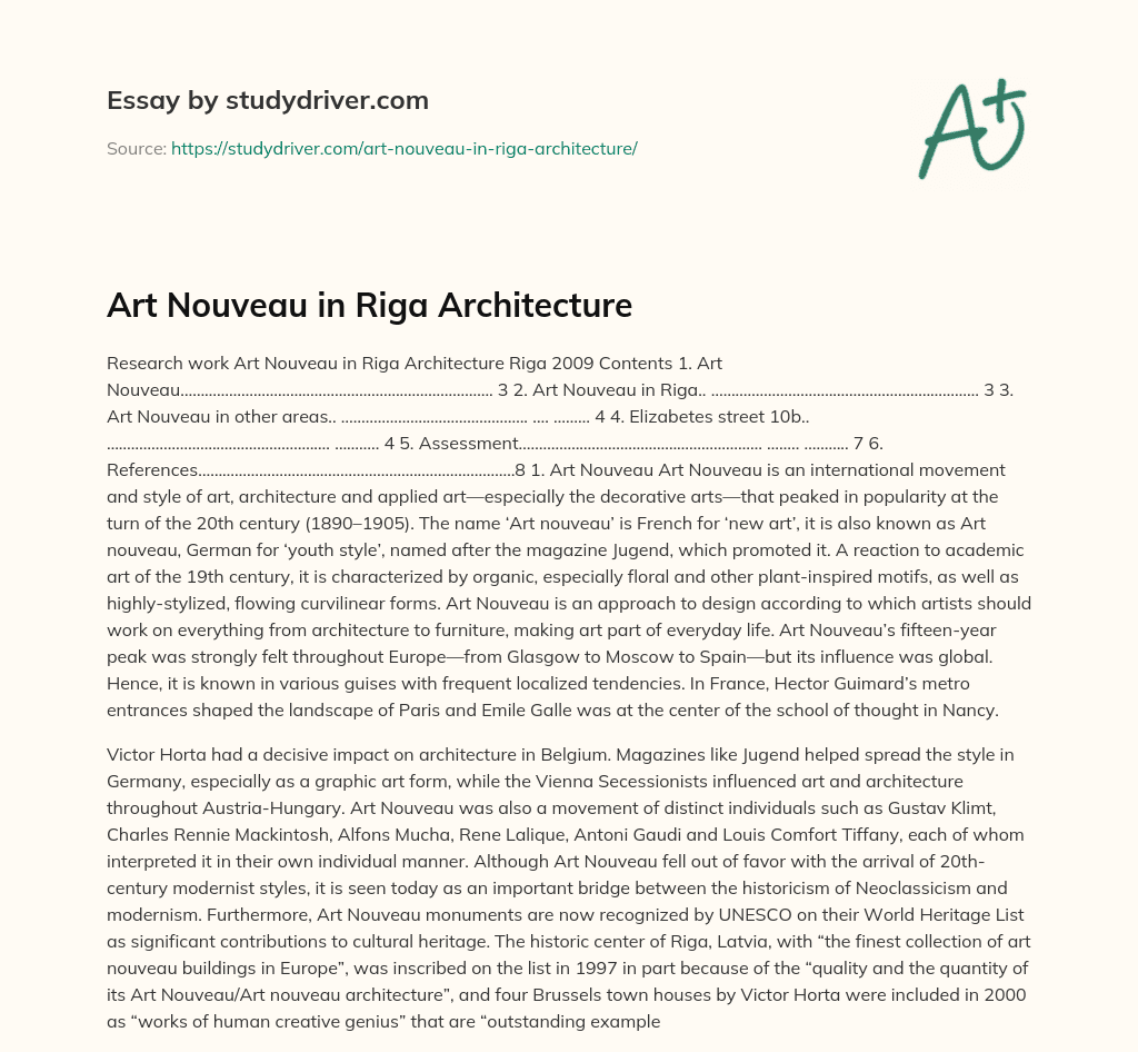Art Nouveau in Riga Architecture essay