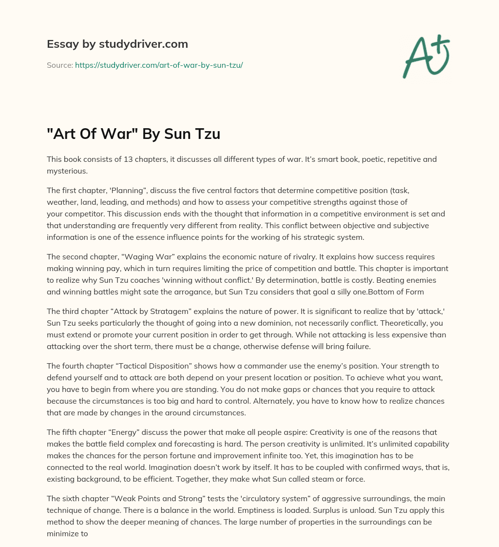 “Art of War” by Sun Tzu essay