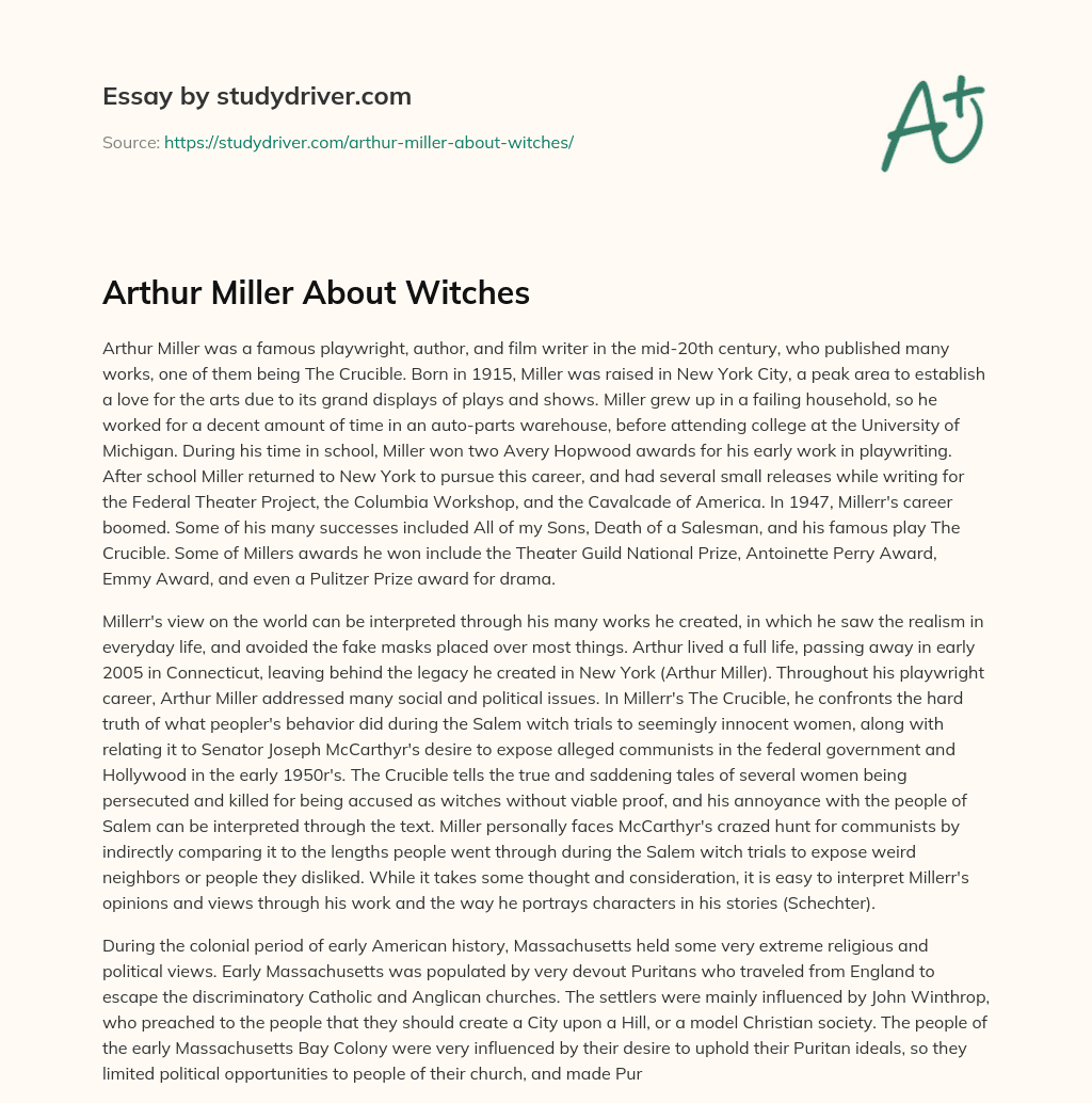 Arthur Miller about Witches essay