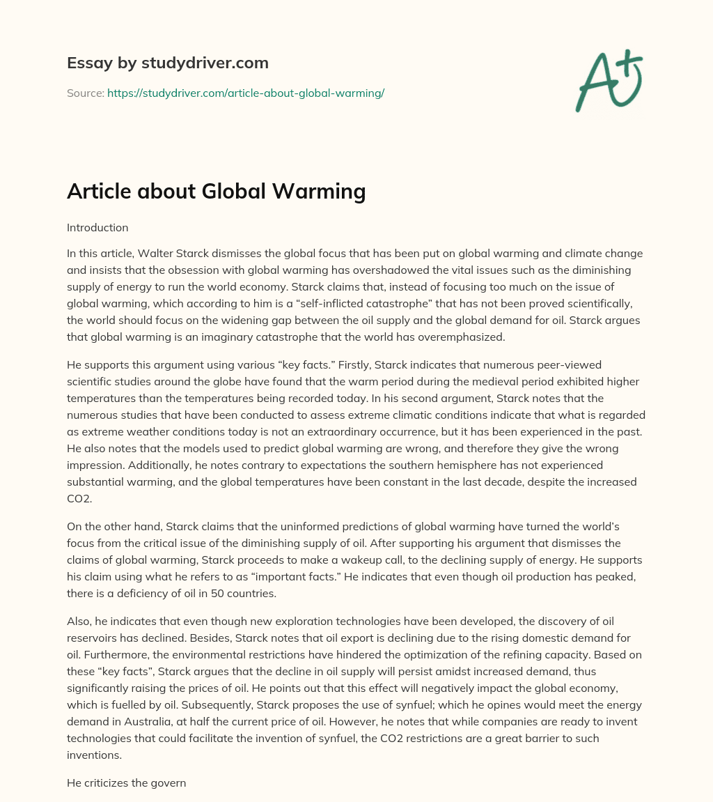 Article about Global Warming essay