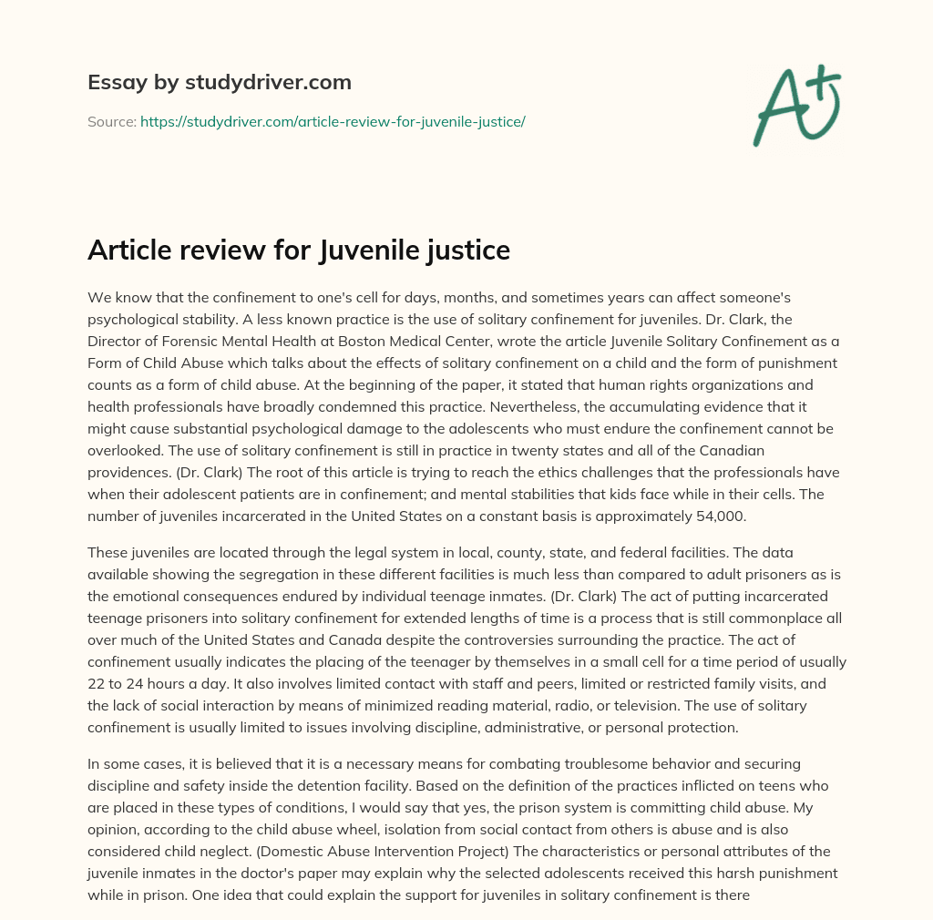 Article Review for Juvenile Justice essay