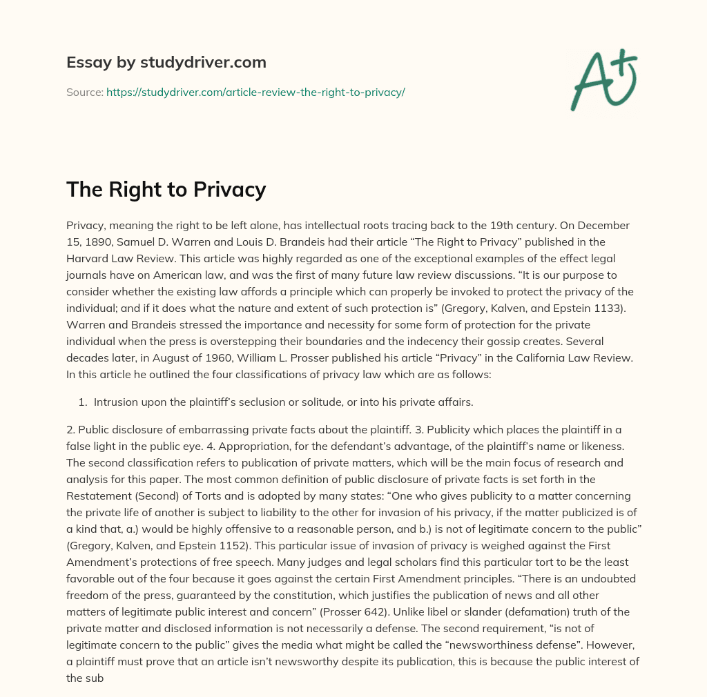 The Right to Privacy essay