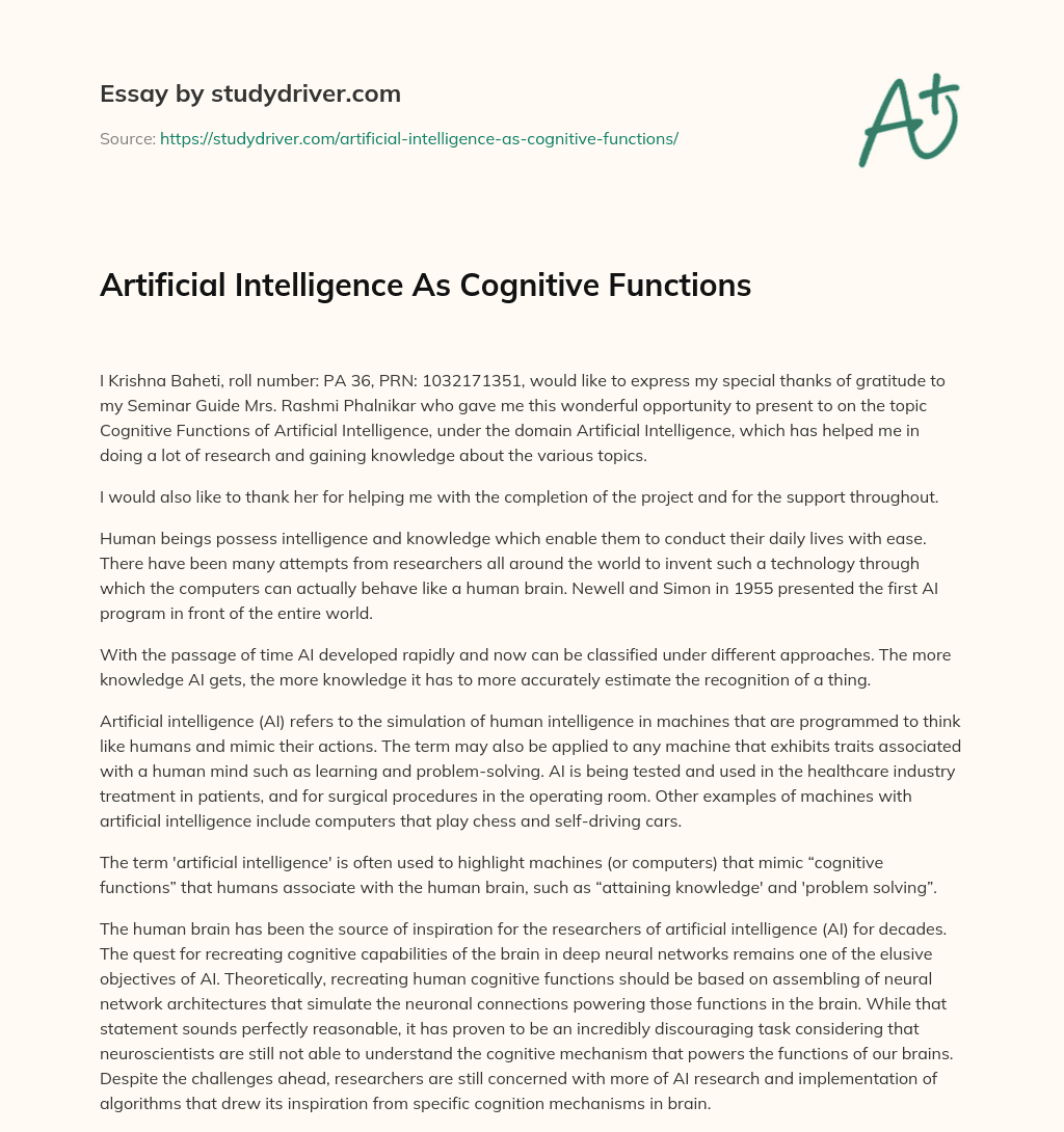 Artificial Intelligence as Cognitive Functions essay