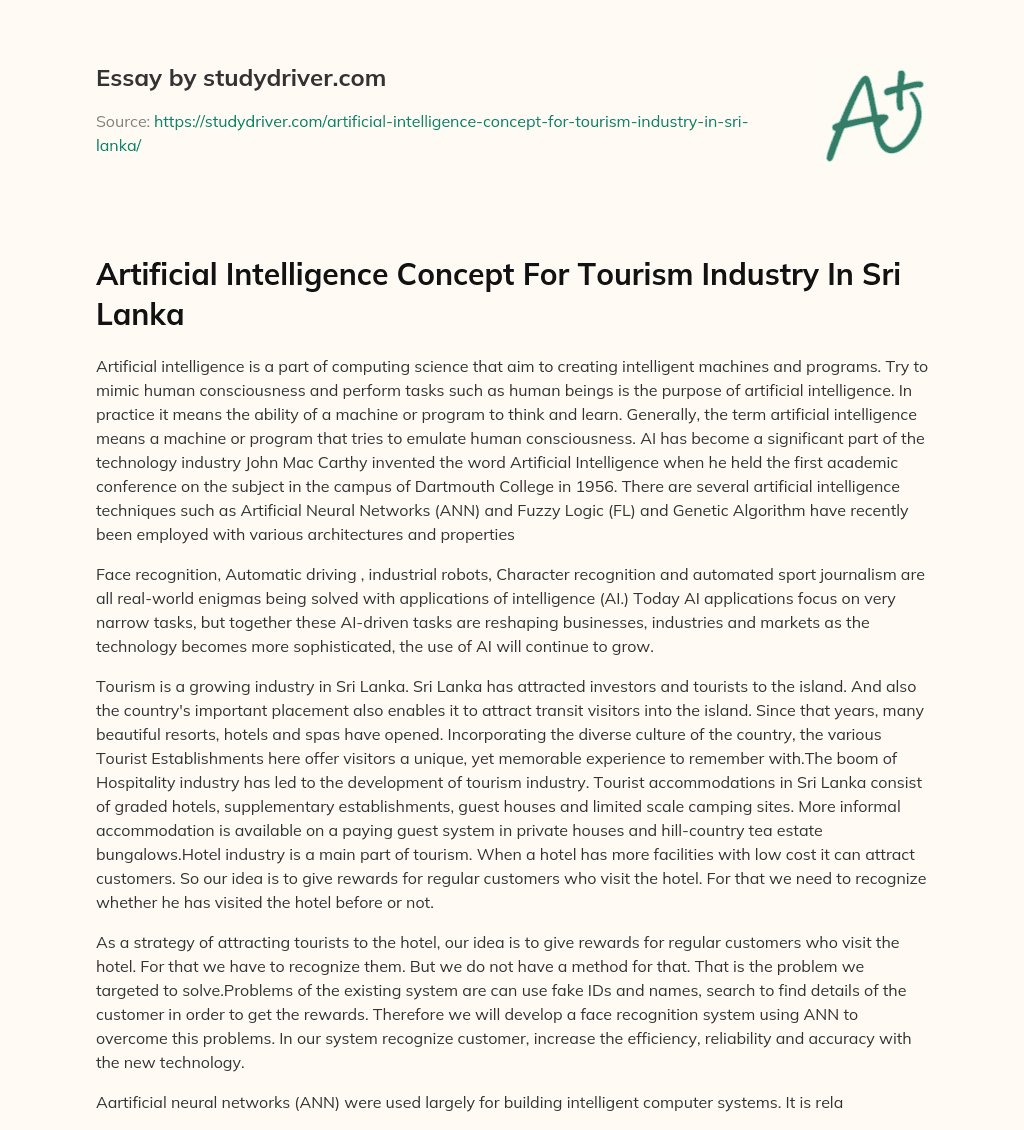Artificial Intelligence Concept for Tourism Industry in Sri Lanka essay