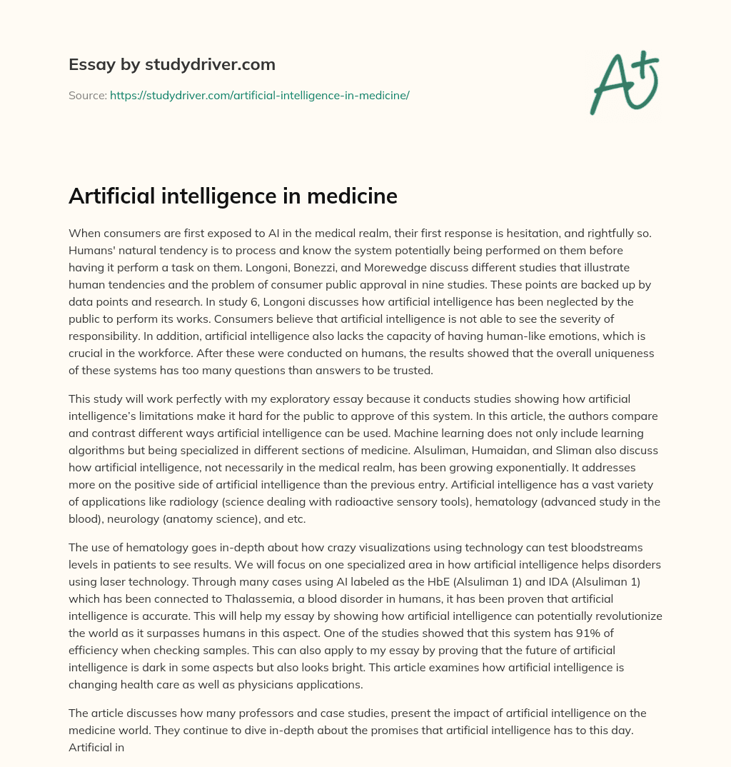 Artificial Intelligence in Medicine essay