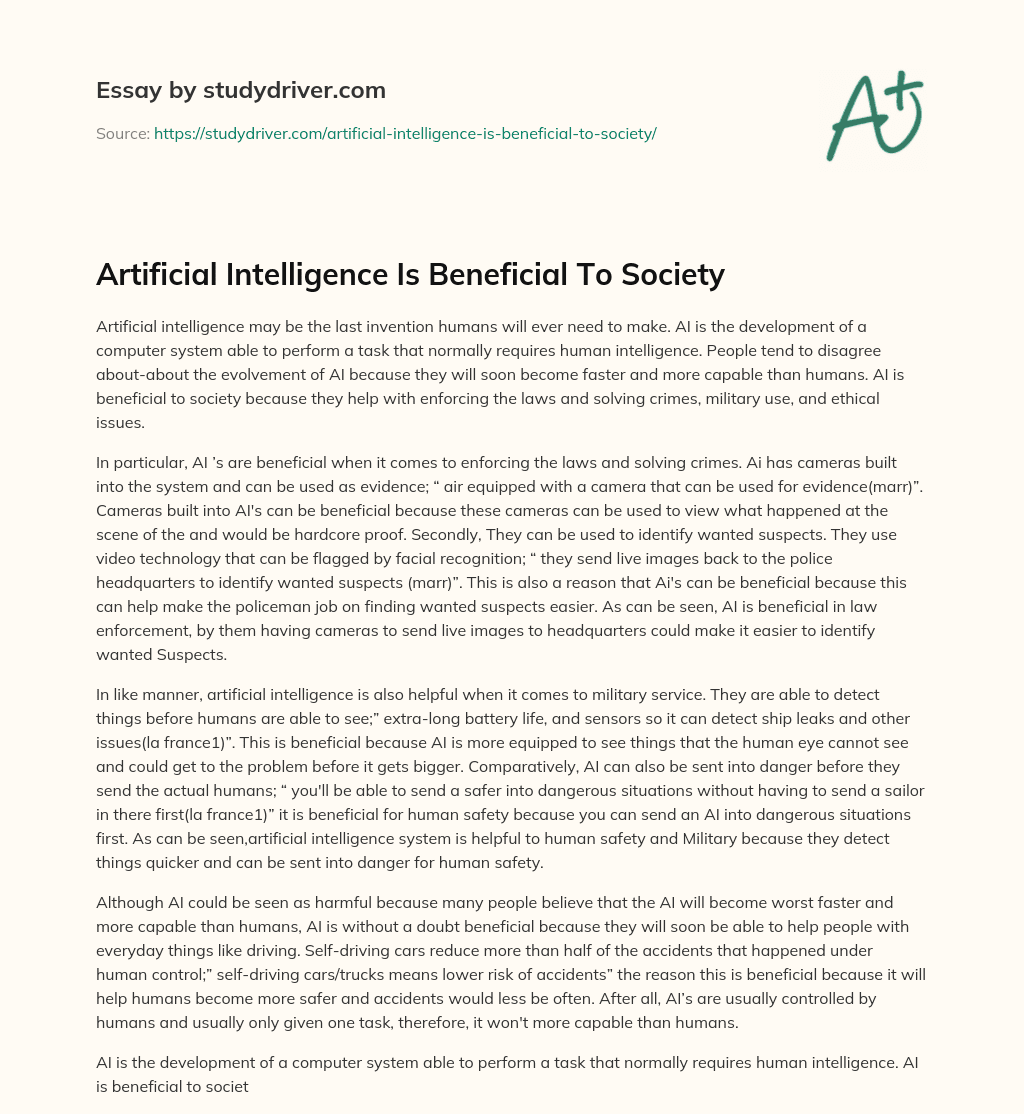 Artificial Intelligence is Beneficial to Society essay