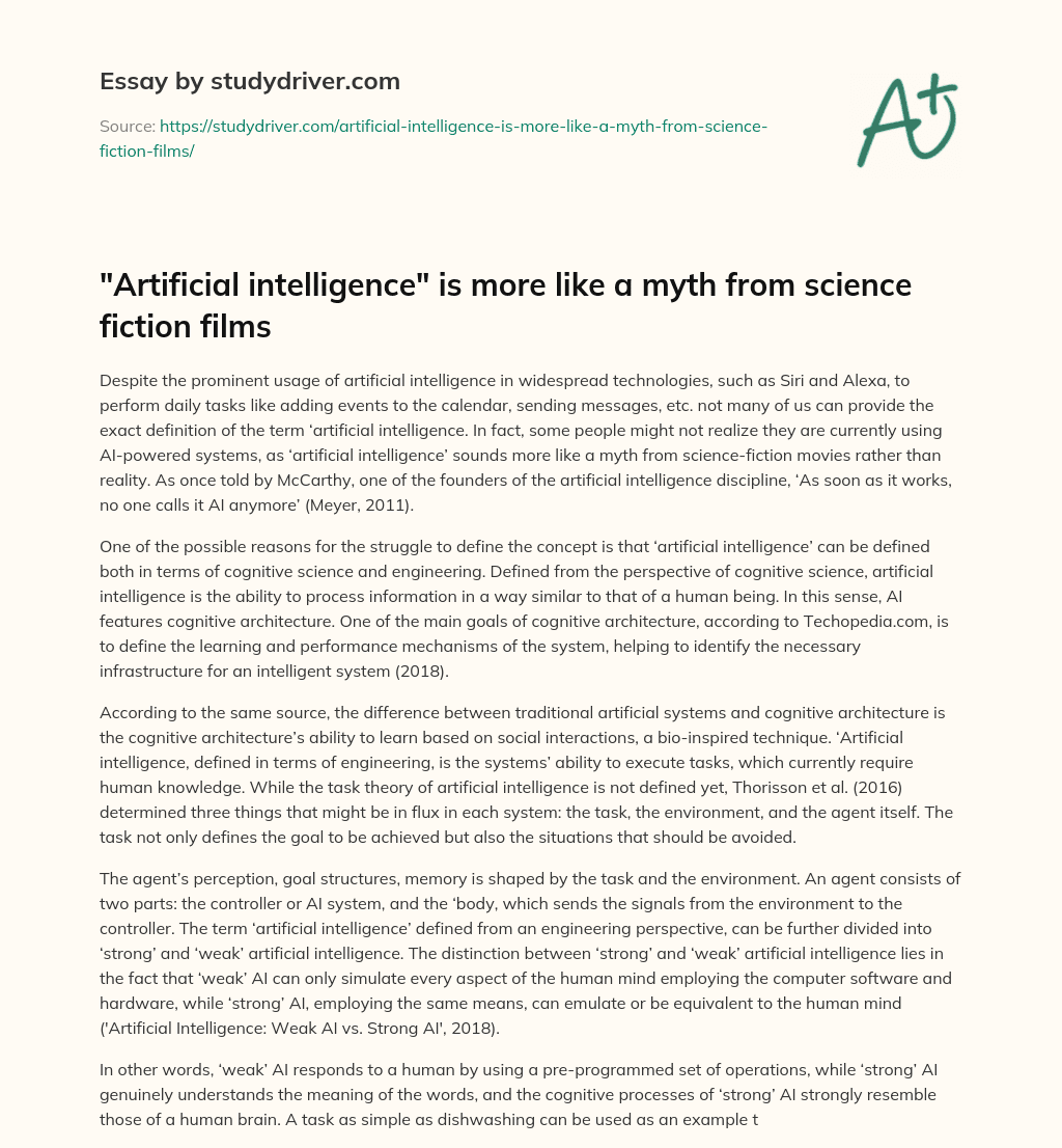 “Artificial Intelligence” is more Like a Myth from Science Fiction Films essay