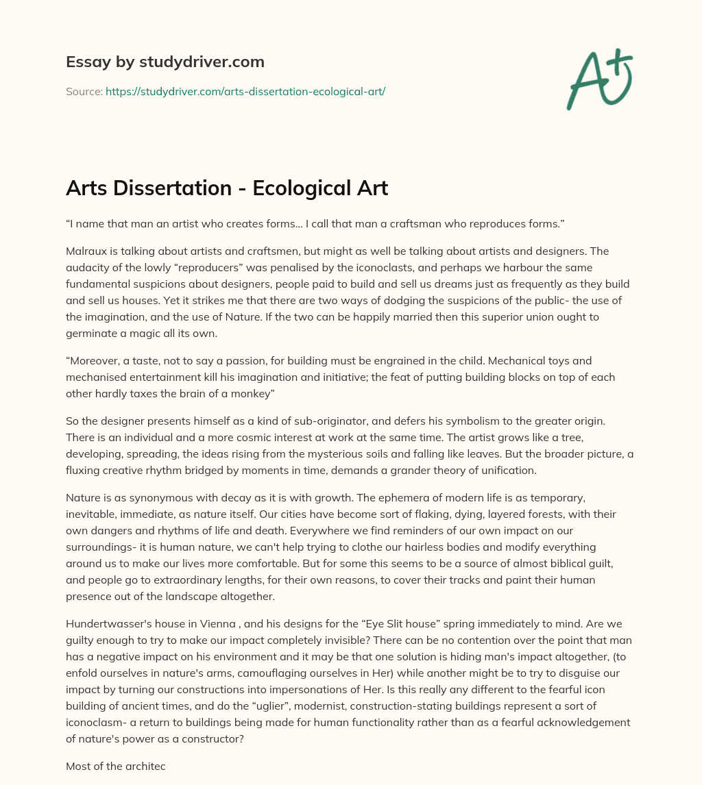 Arts Dissertation – Ecological Art essay
