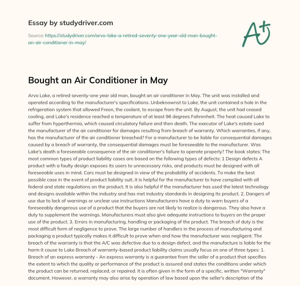 Bought an Air Conditioner in May essay