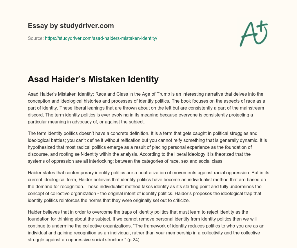 Asad Haider’s Mistaken Identity essay