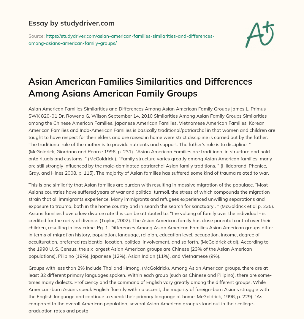 Asian American Families Similarities and Differences Among Asians American Family Groups essay