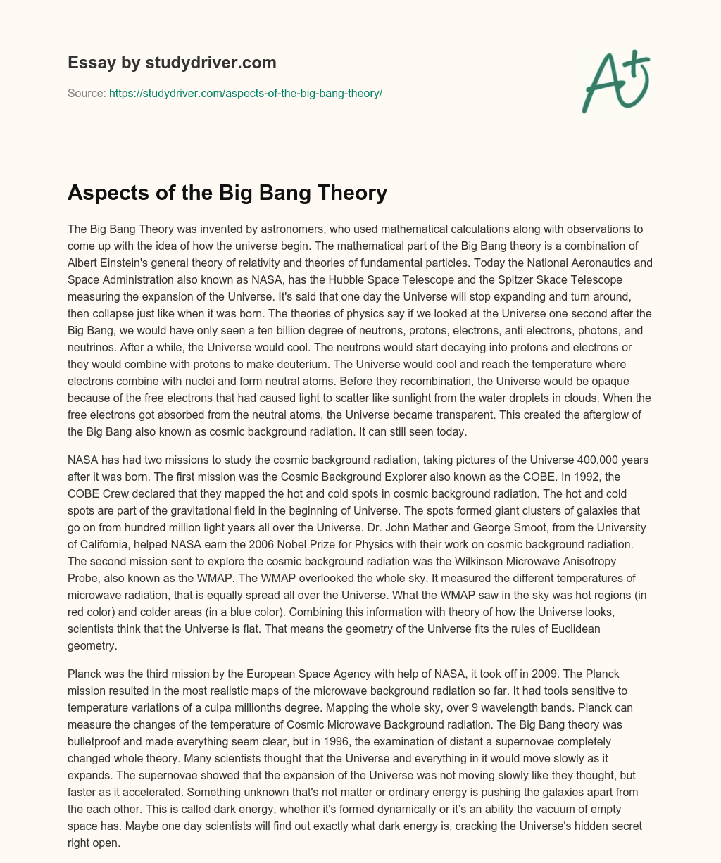 Aspects of the Big Bang Theory essay