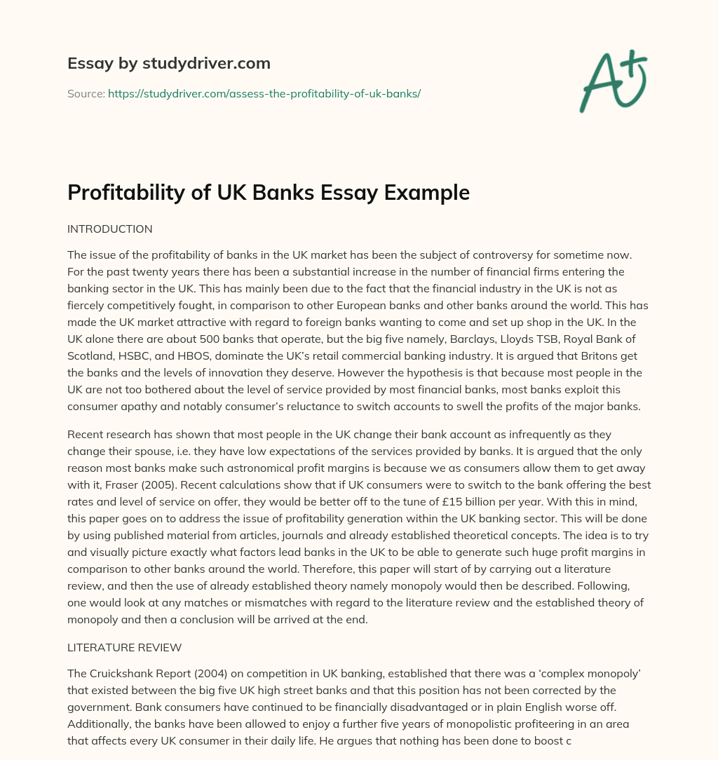 Profitability of UK Banks Essay Example essay