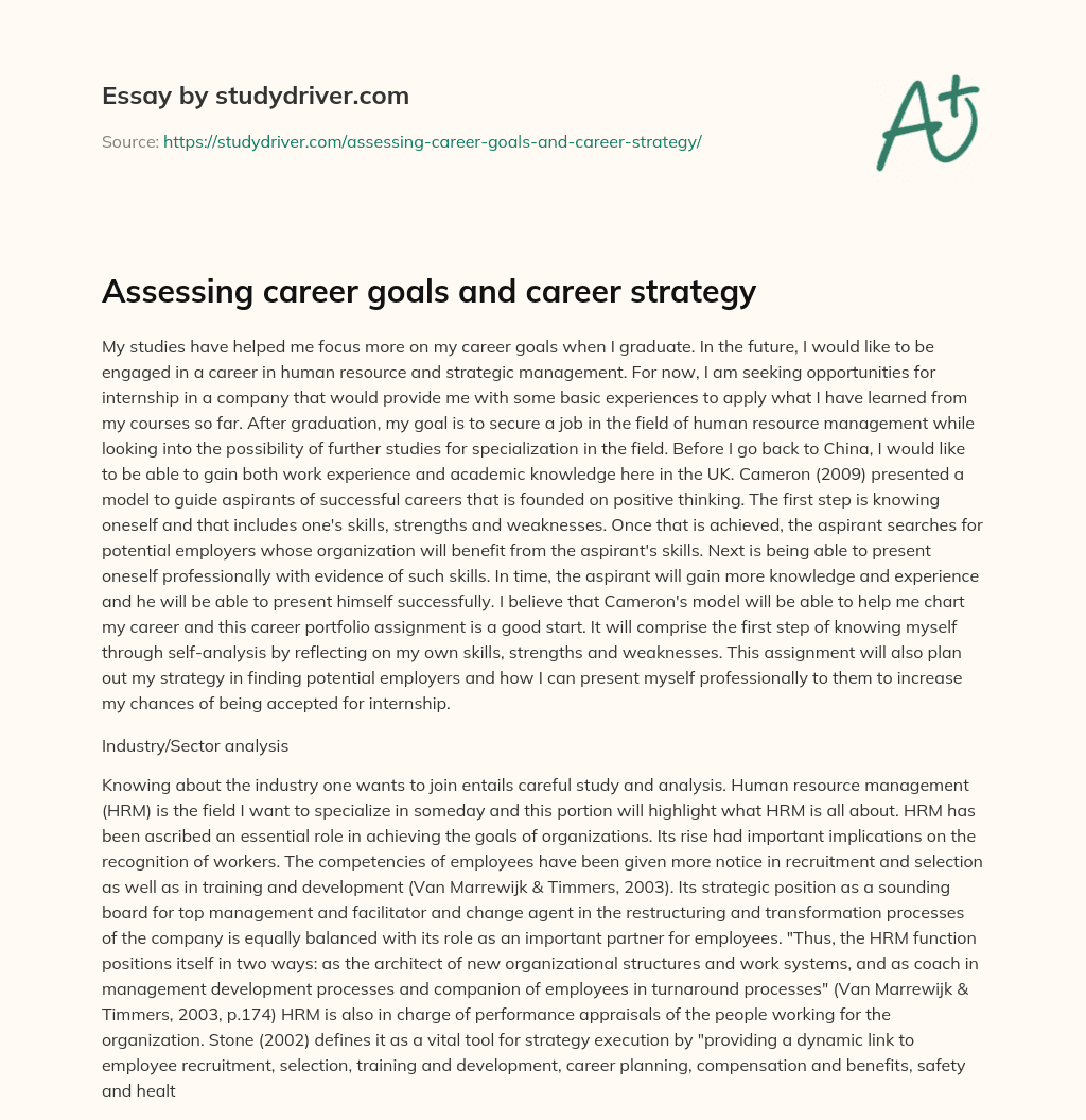 Assessing Career Goals and Career Strategy essay