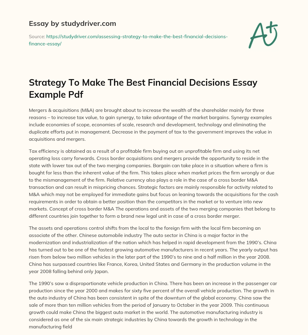 Strategy to Make the Best Financial Decisions Essay Example Pdf essay