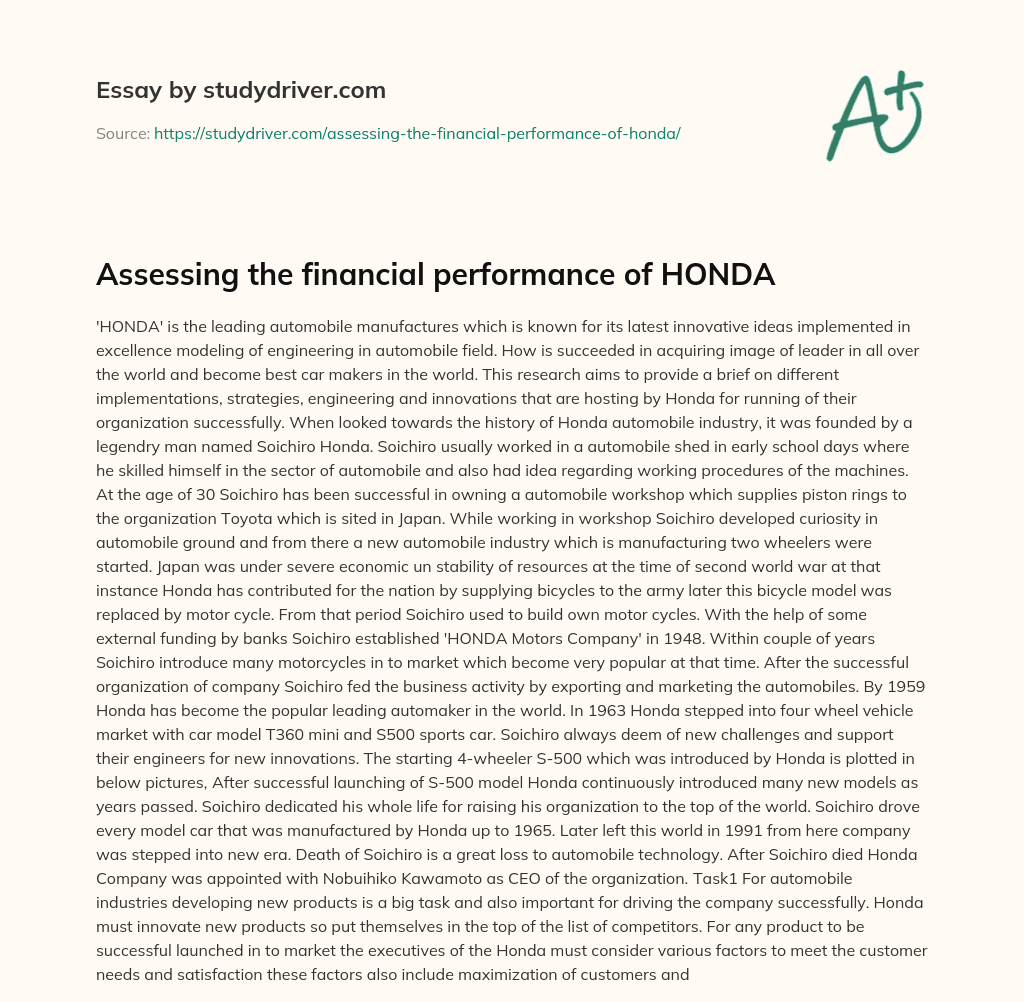 Assessing the Financial Performance of HONDA essay