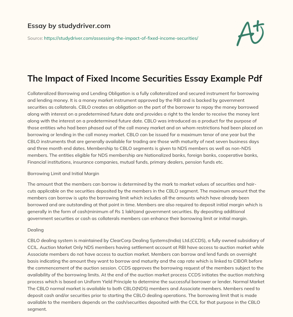 The Impact of Fixed Income Securities Essay Example Pdf essay