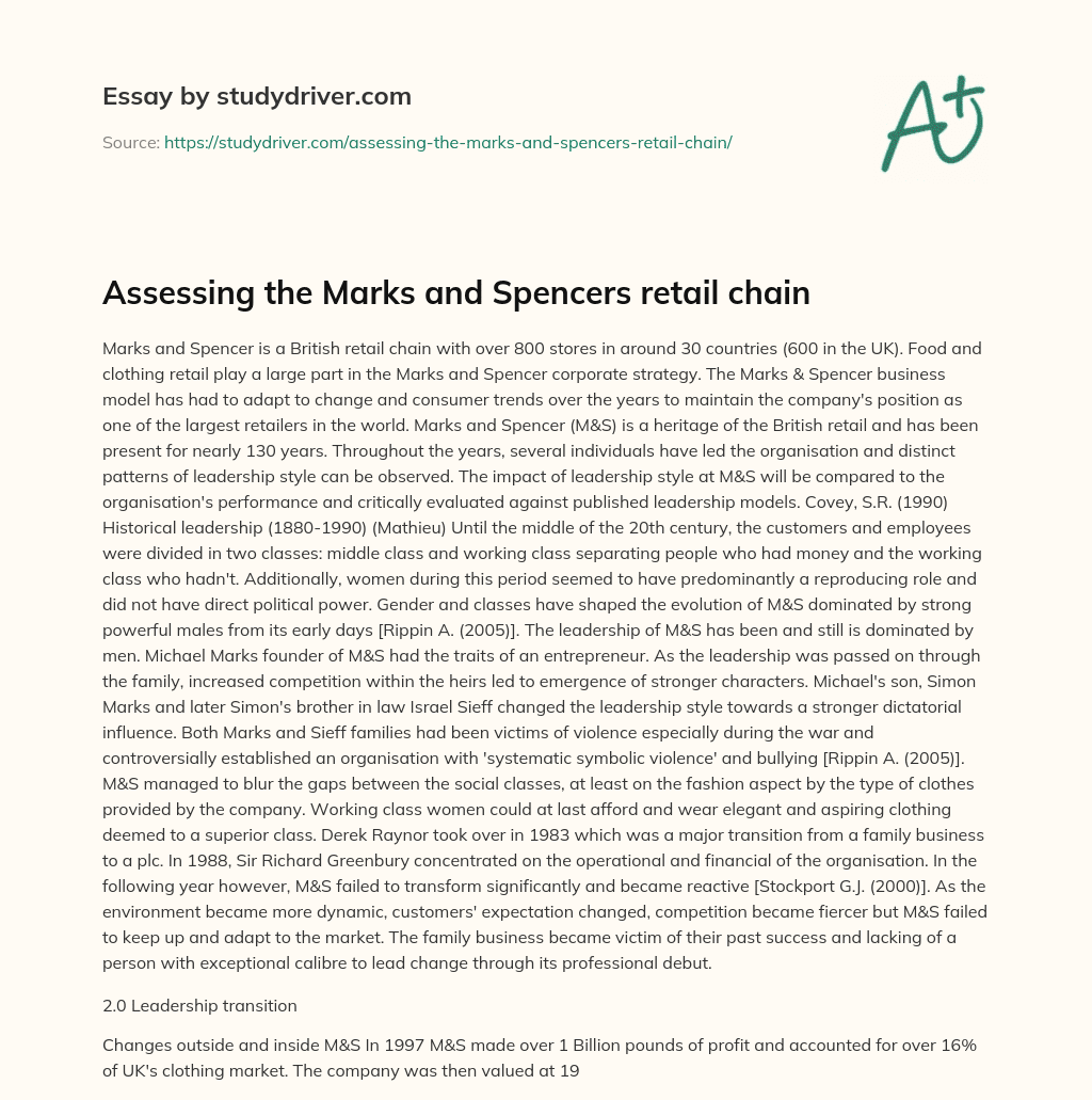 Assessing the Marks and Spencers Retail Chain essay