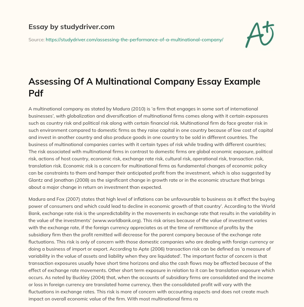 Assessing of a Multinational Company Essay Example Pdf essay