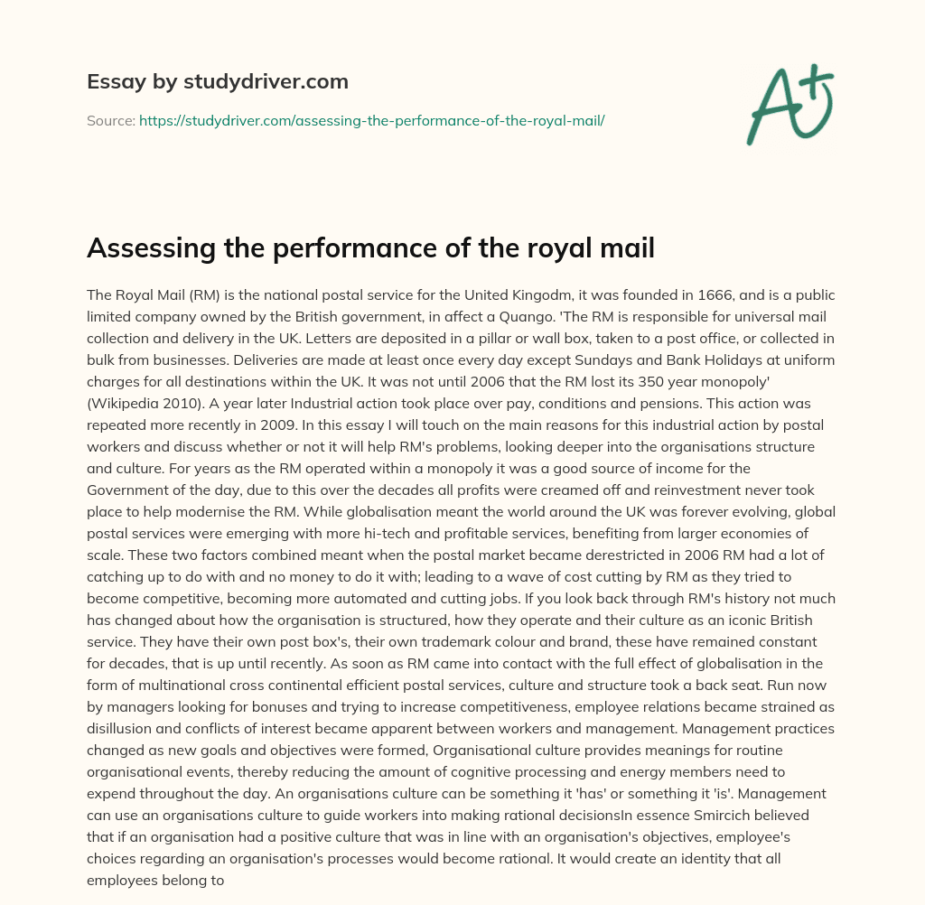 Assessing the Performance of the Royal Mail essay