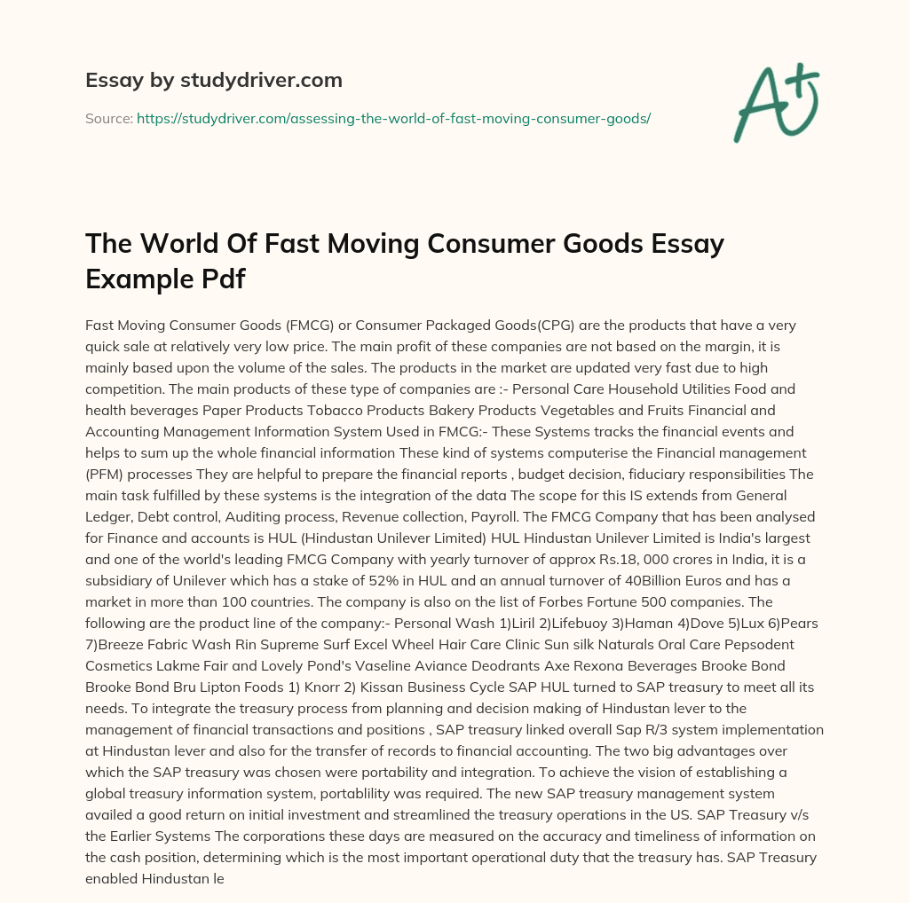 The World of Fast Moving Consumer Goods Essay Example Pdf essay
