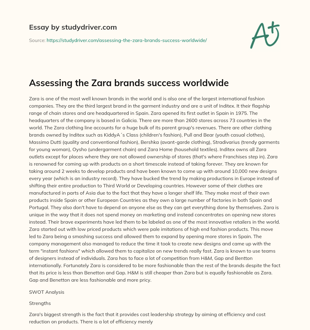 Assessing the Zara Brands Success Worldwide essay