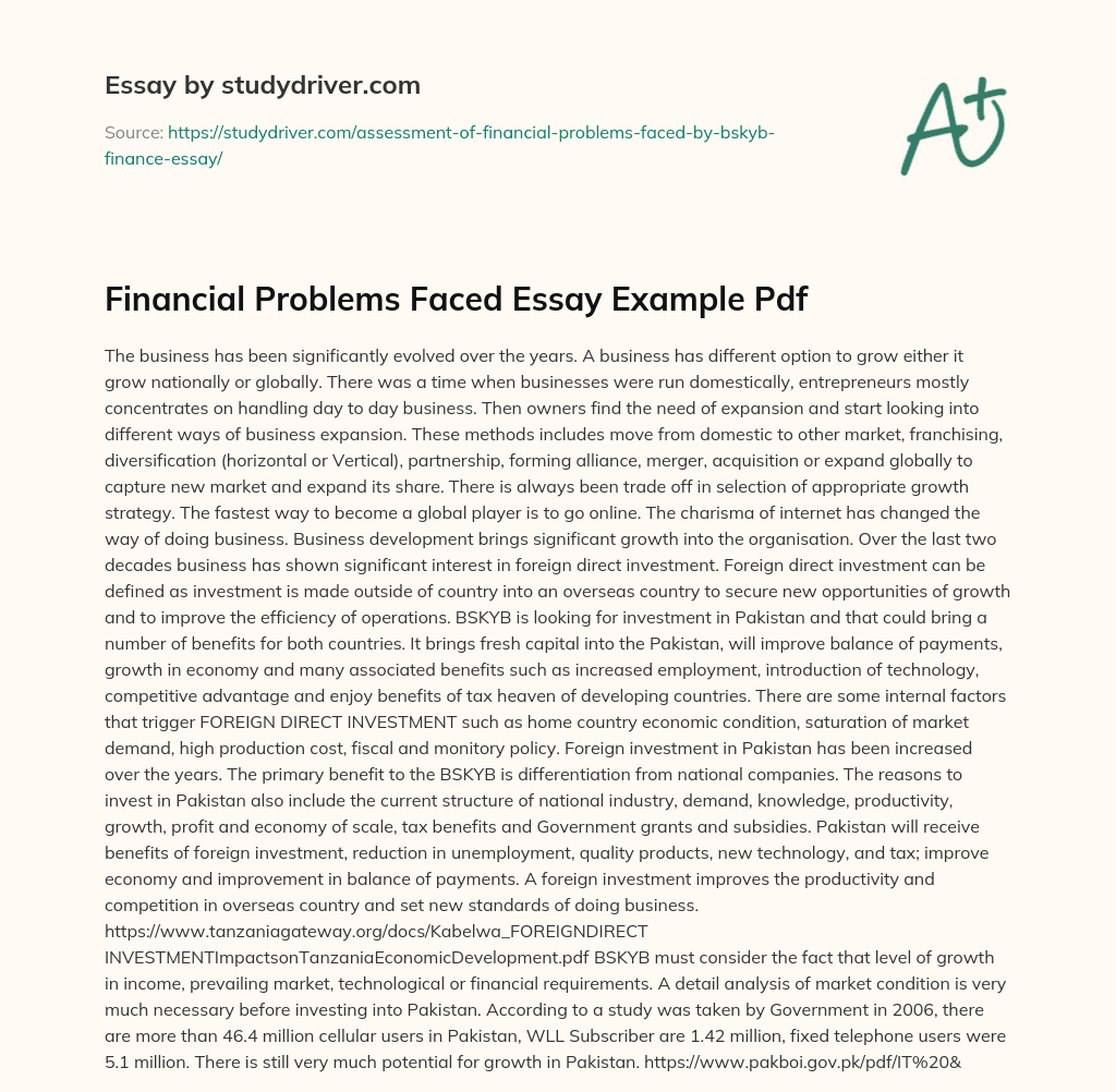 Financial Problems Faced Essay Example Pdf essay