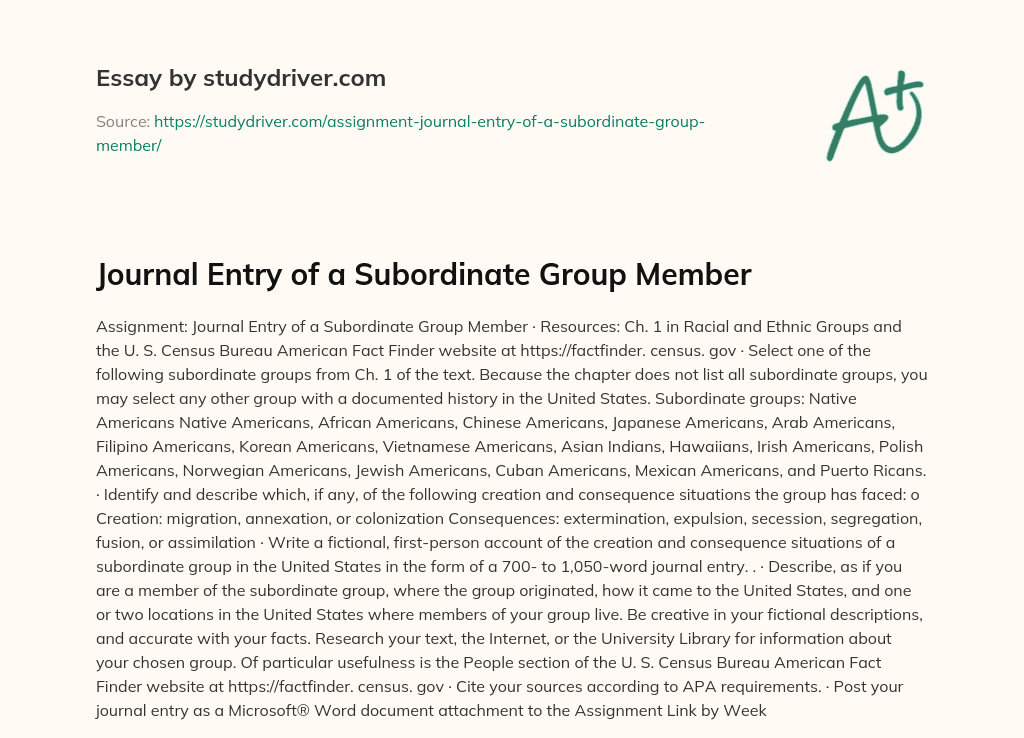 Journal Entry of a Subordinate Group Member essay