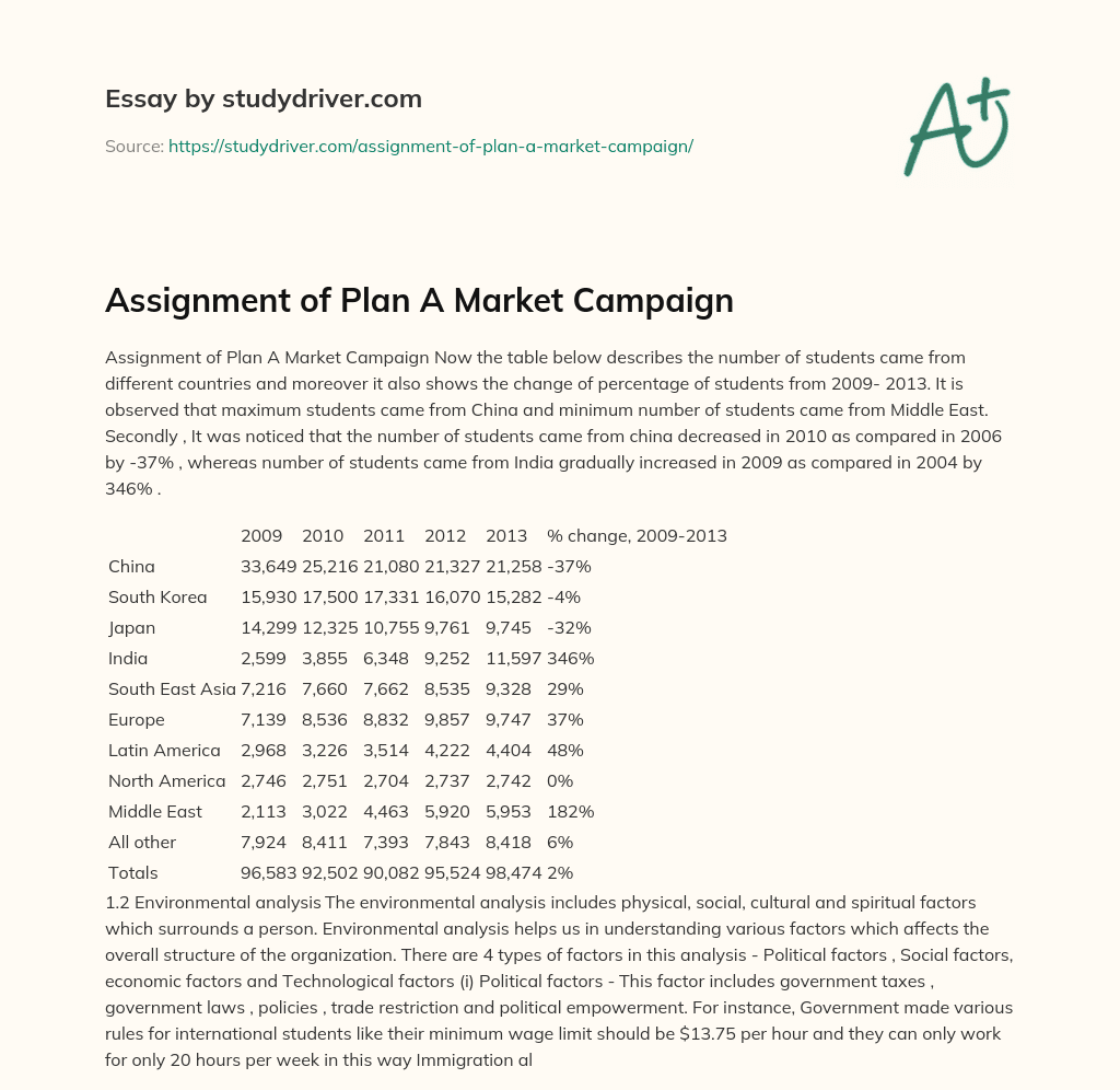 Assignment of Plan a Market Campaign essay