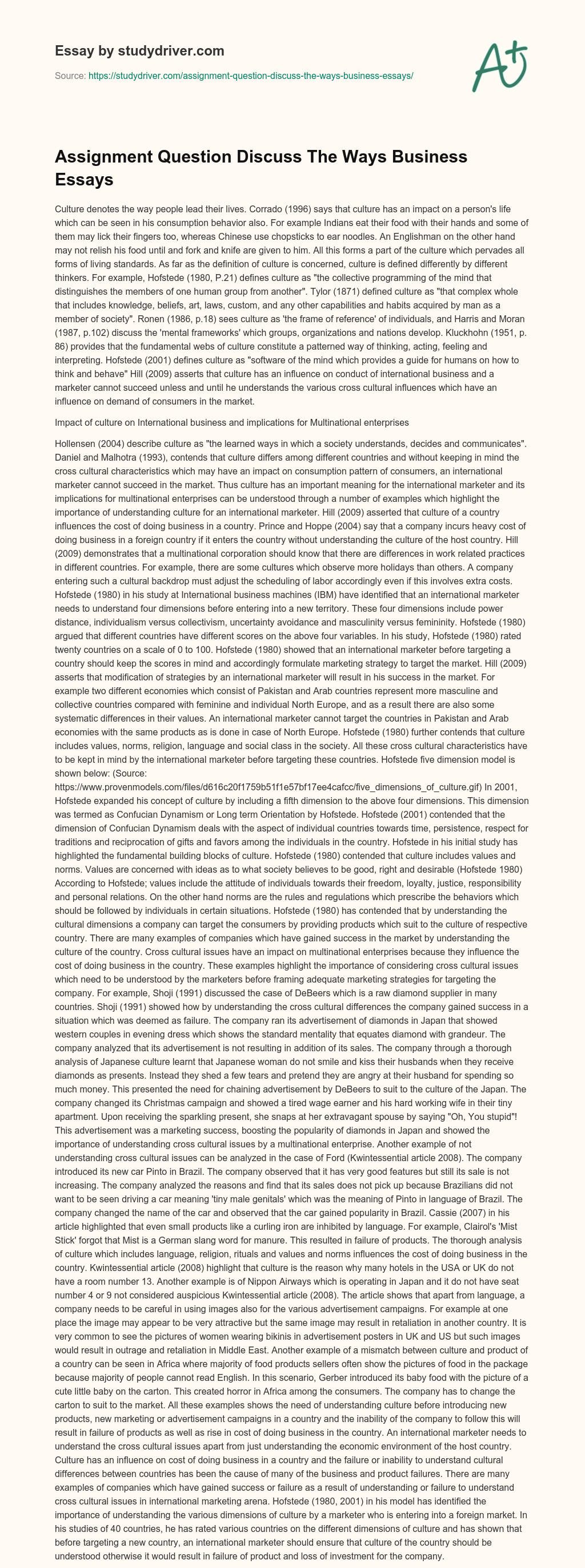 Assignment Question Discuss the Ways Business Essays essay