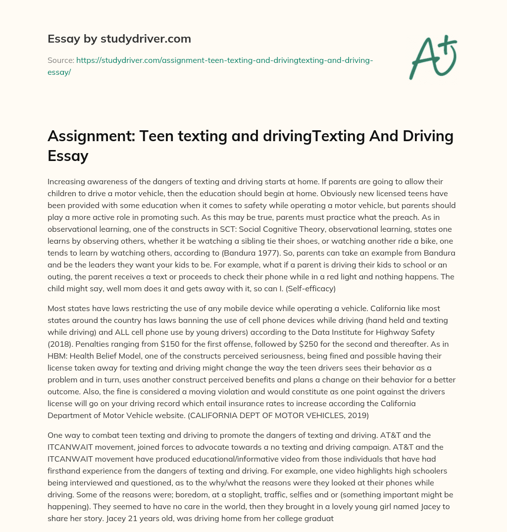 Assignment: Teen Texting and DrivingTexting and Driving Essay essay