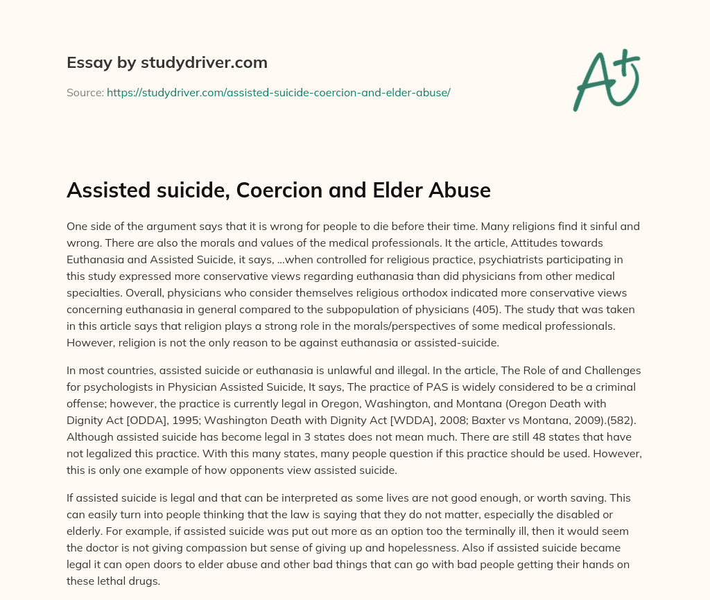 Assisted Suicide, Coercion and Elder Abuse essay