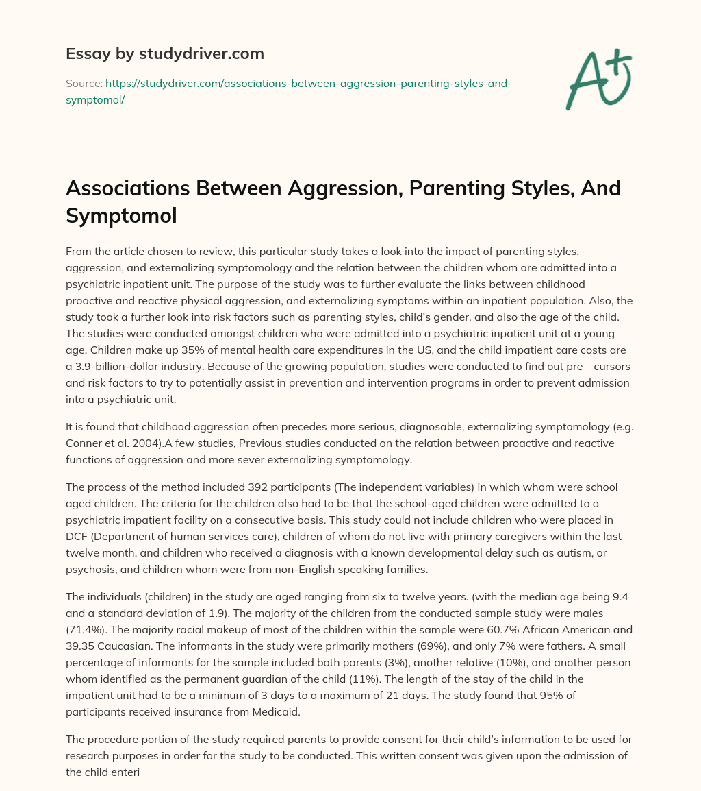 Associations between Aggression, Parenting Styles, and Symptomol essay