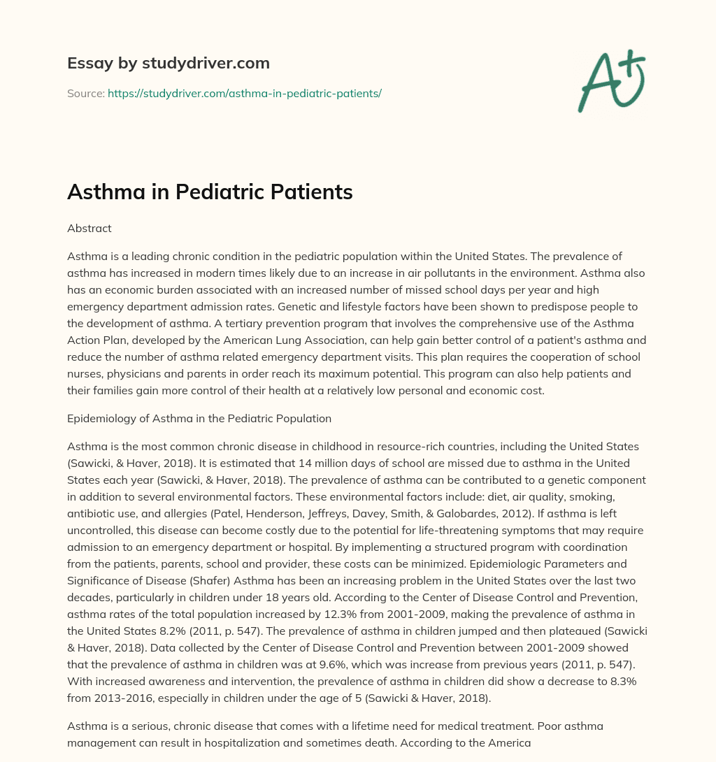 Asthma in Pediatric Patients essay