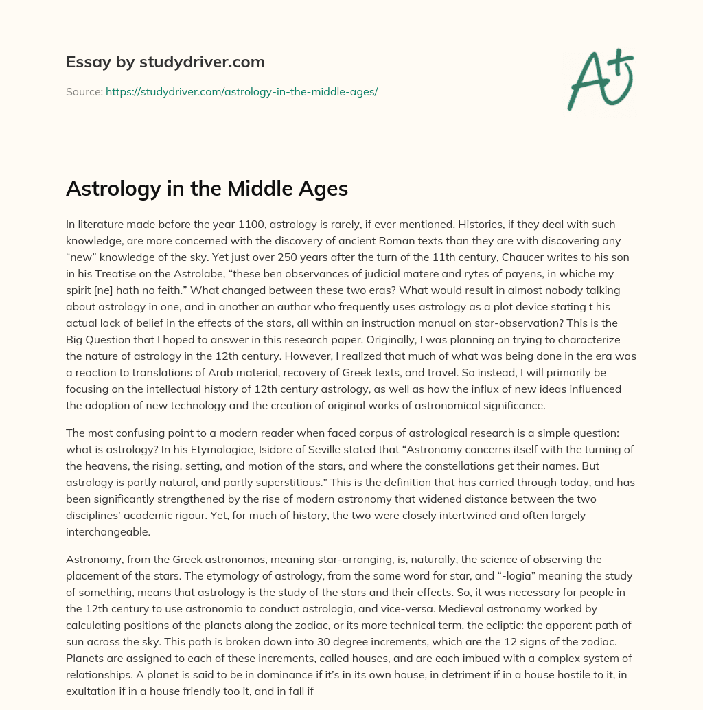 Astrology in the Middle Ages essay