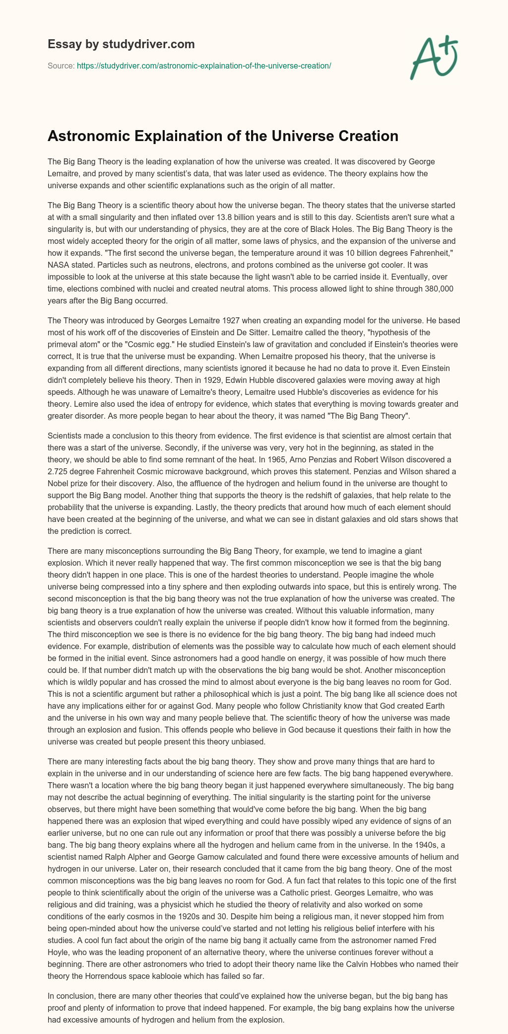 Astronomic Explaination of the Universe Creation essay