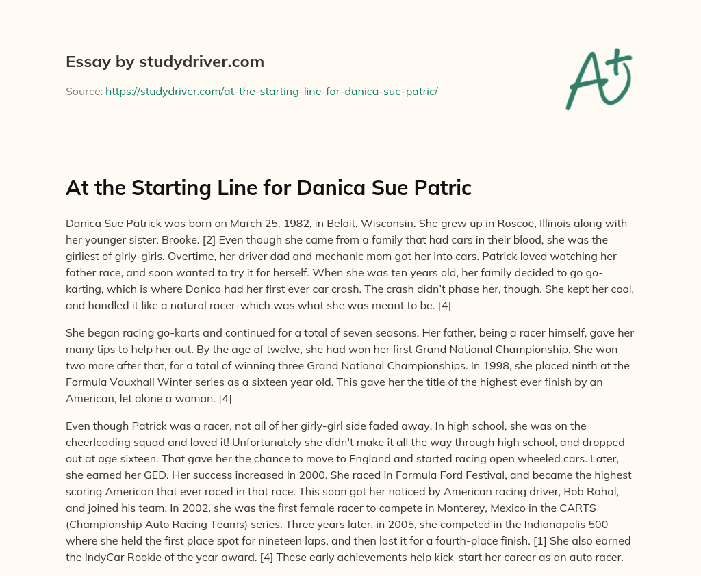 At the Starting Line for Danica Sue Patric essay