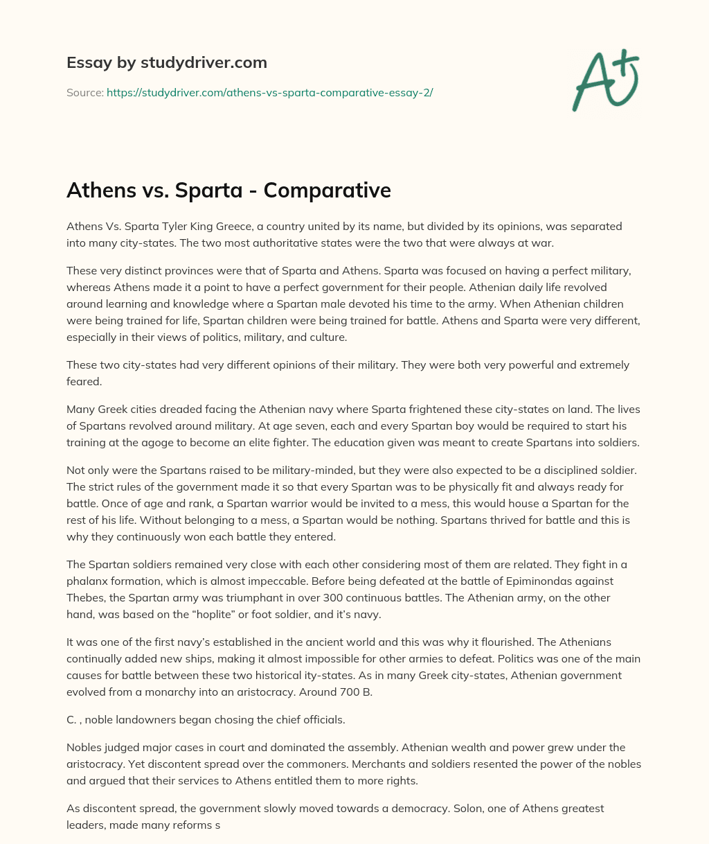 Athens Vs. Sparta – Comparative essay