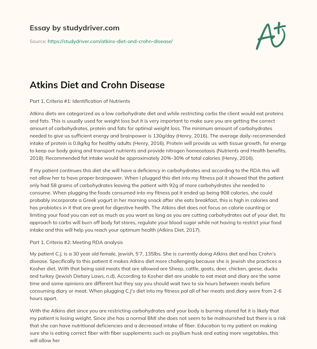 Atkins Diet and Crohn Disease essay