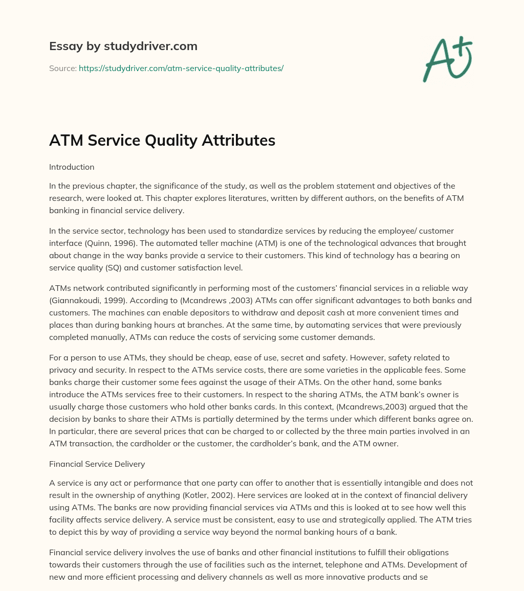 ATM Service Quality Attributes essay