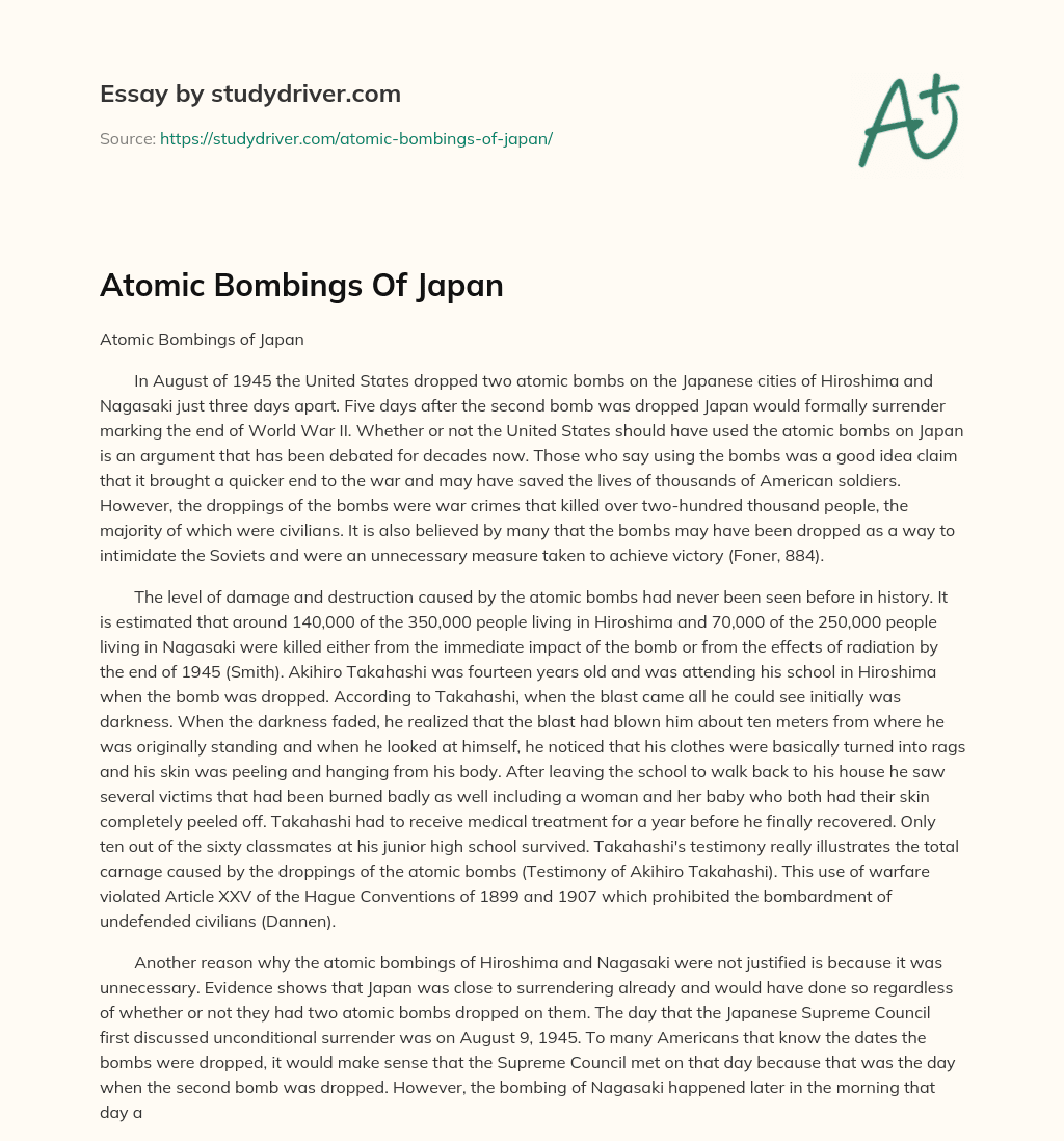 Atomic Bombings of Japan essay