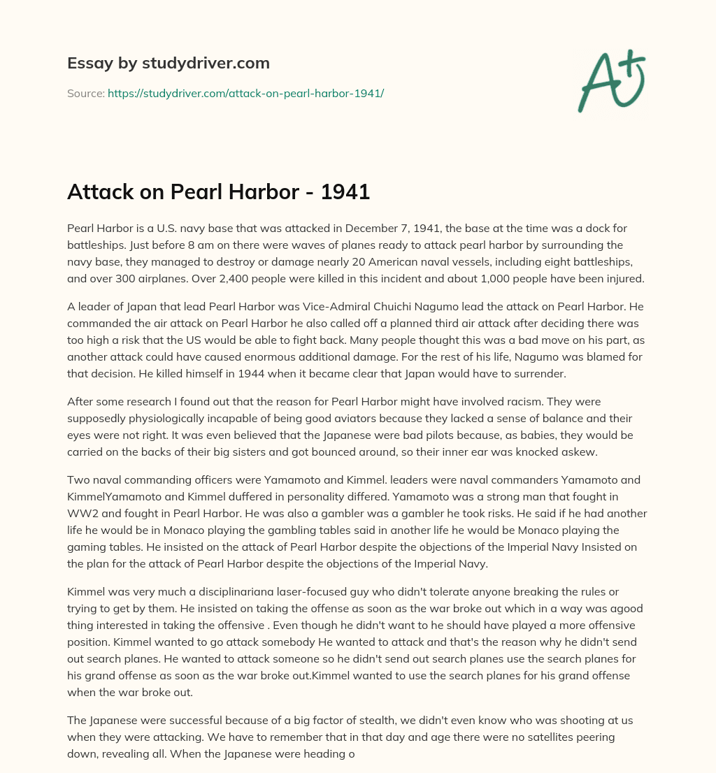 Attack on Pearl Harbor – 1941 essay