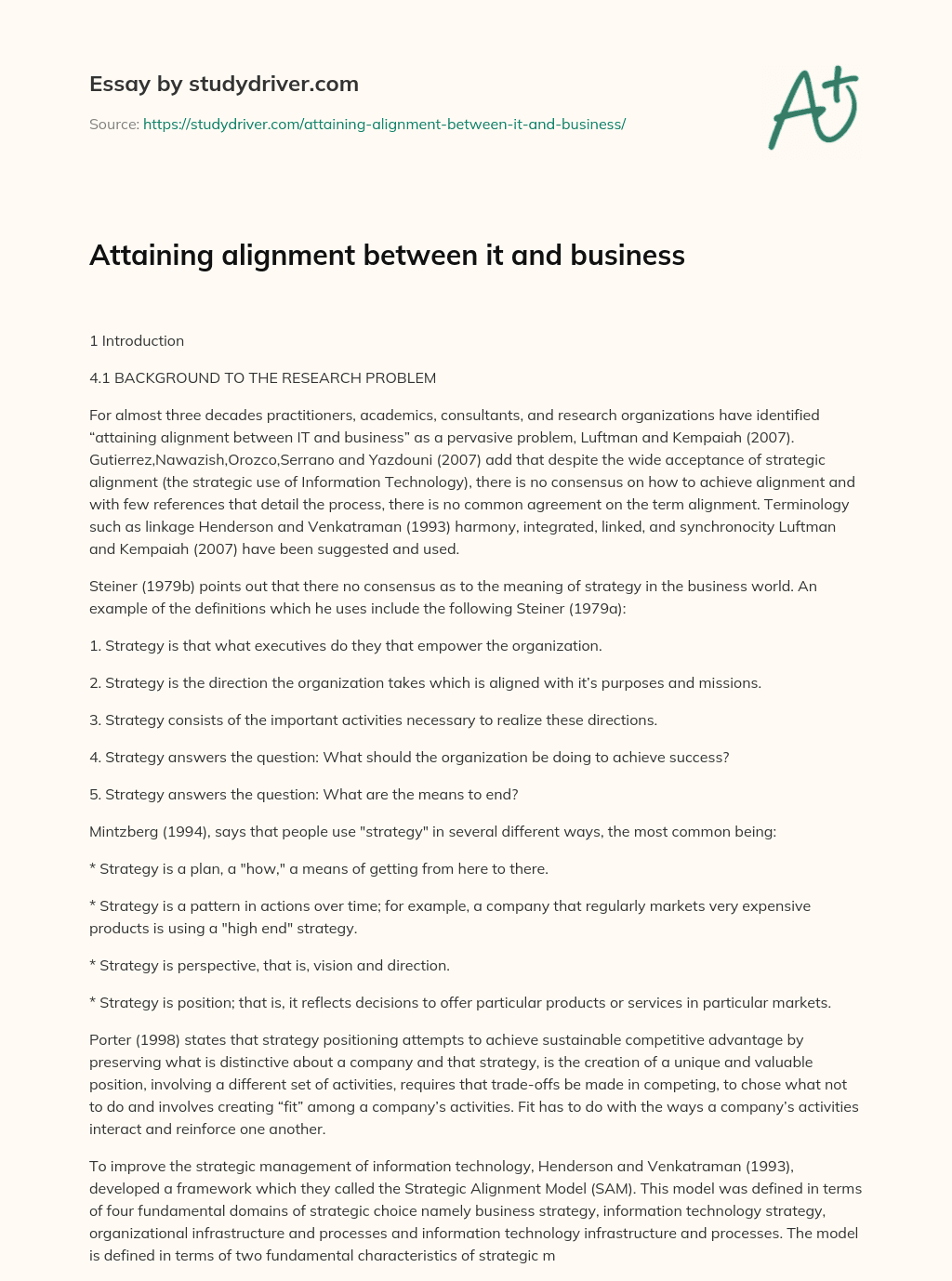 Attaining Alignment between it and Business essay