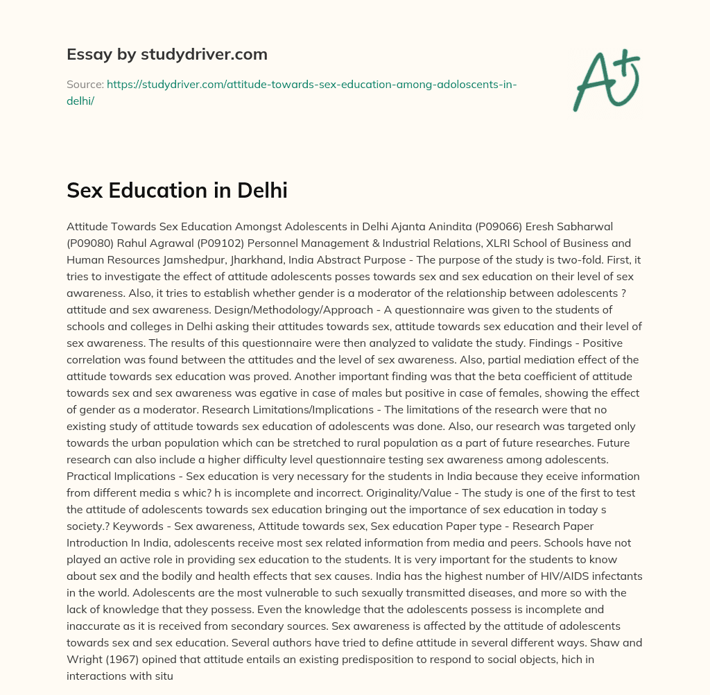 Sex Education  in Delhi essay