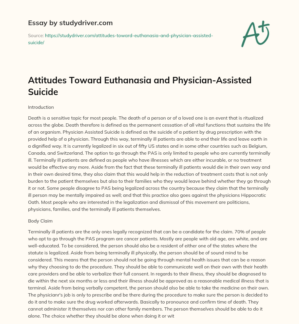 Attitudes Toward Euthanasia and Physician-Assisted Suicide essay