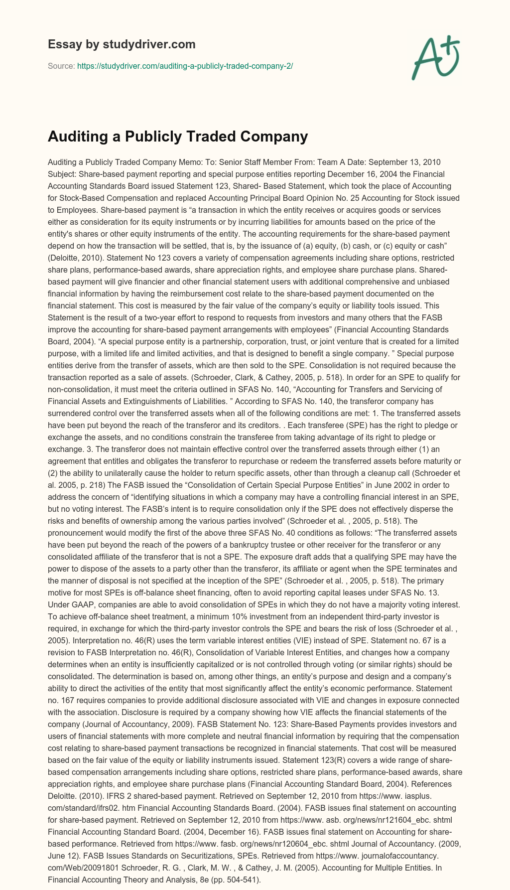 Auditing a Publicly Traded Company essay