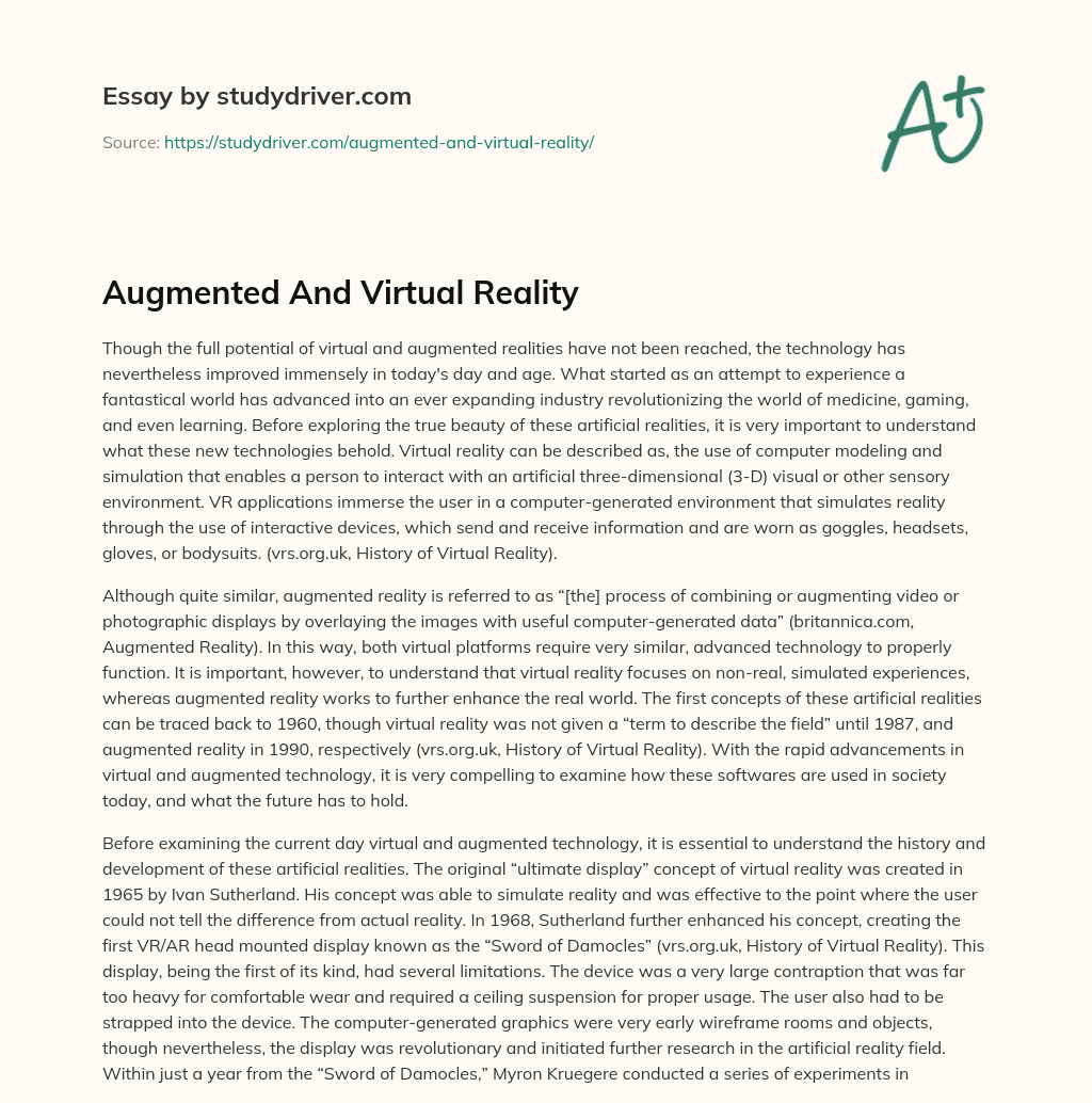 Augmented and Virtual Reality essay