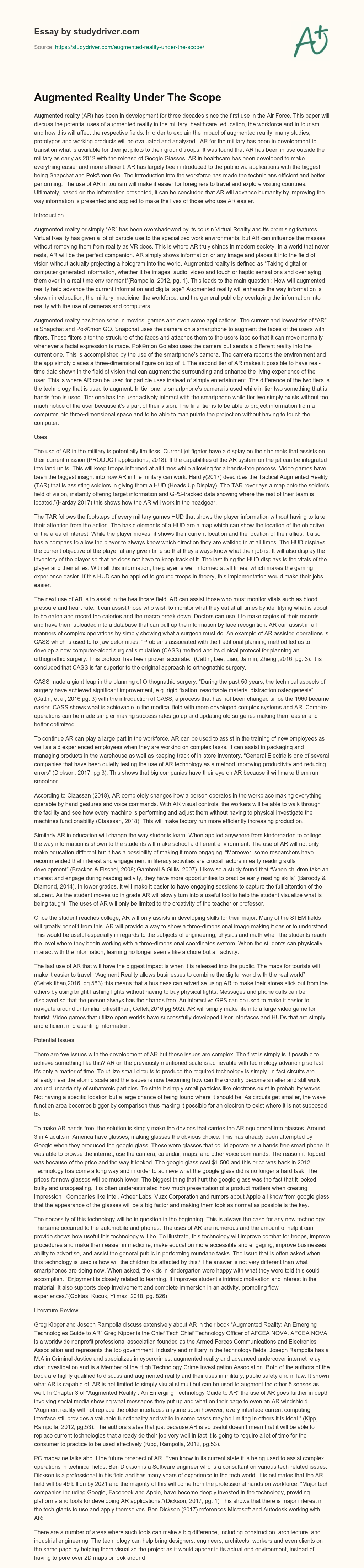 Augmented Reality under the Scope essay