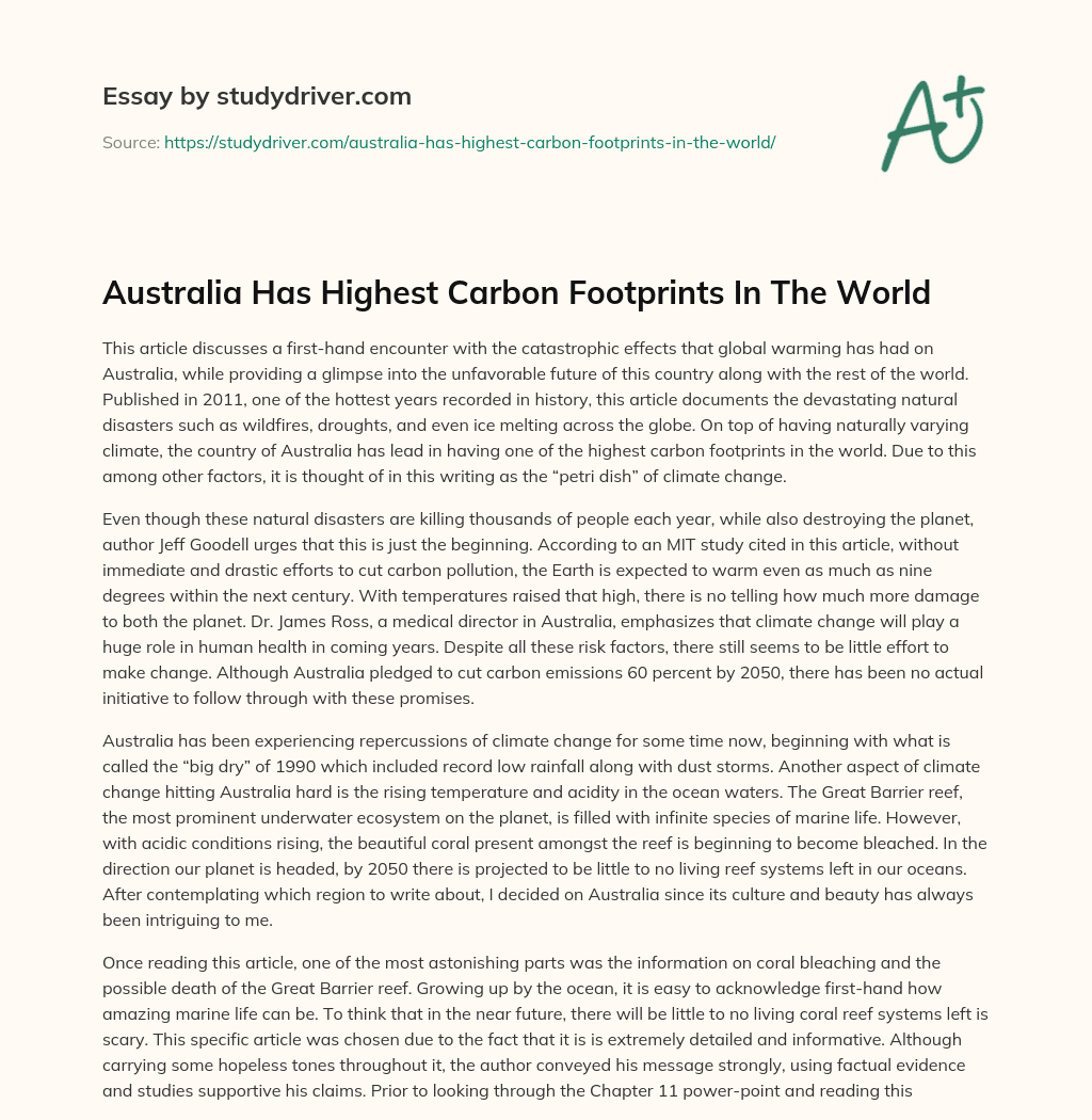 Australia has Highest Carbon Footprints in the World essay