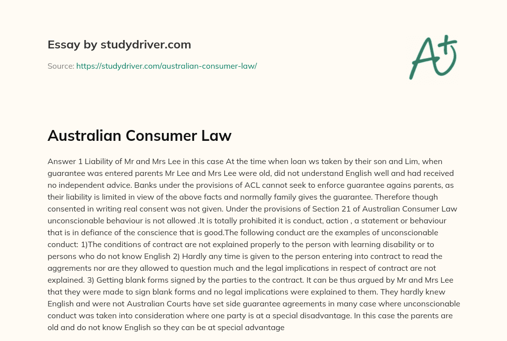 Australian Consumer Law essay